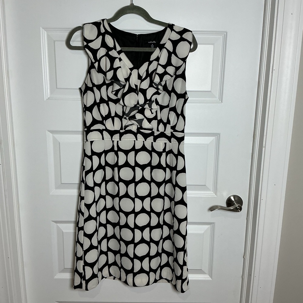 Rafaella Black and White Geometric Midi Dress Size 8
